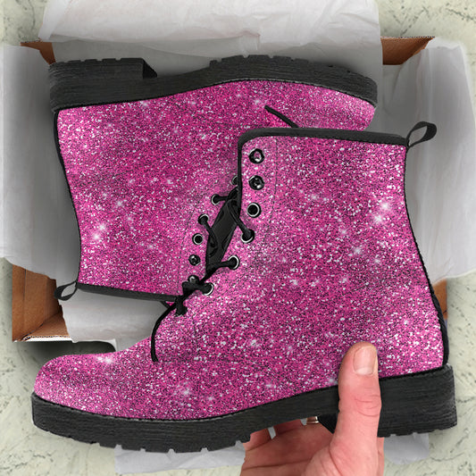 Pink Sparkle Glitter Women's Vegan Leather Boots