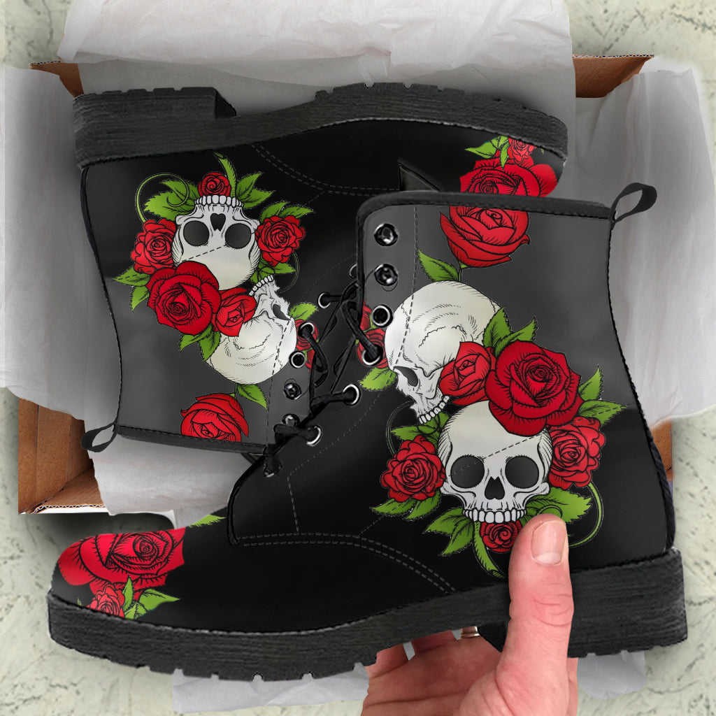 Skulls and Red Roses Combat Boots