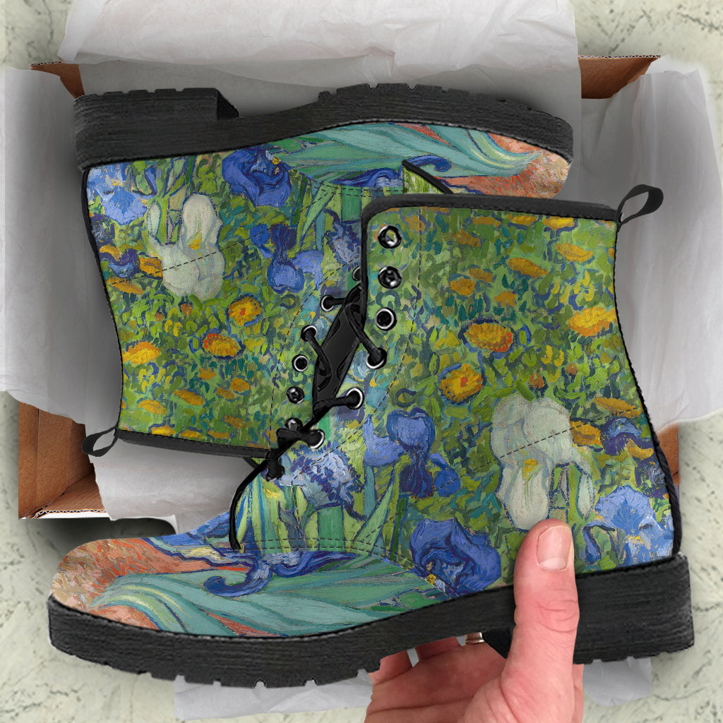 Van Gogh's Blue Iris Women's Vegan Leather Combat Boots