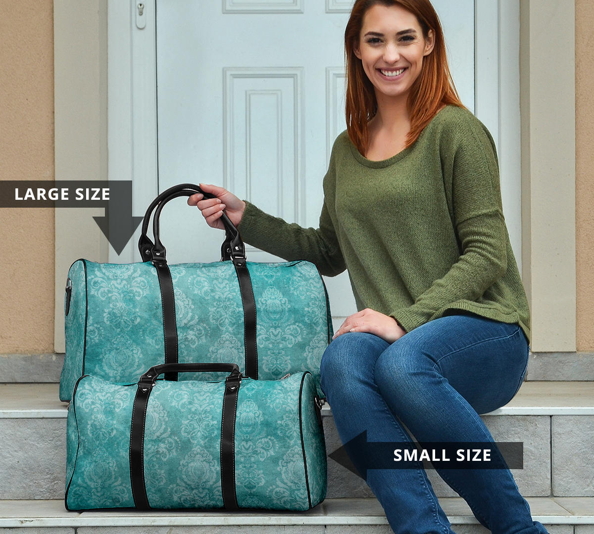 Teal White Vintage Women's Travel Bag