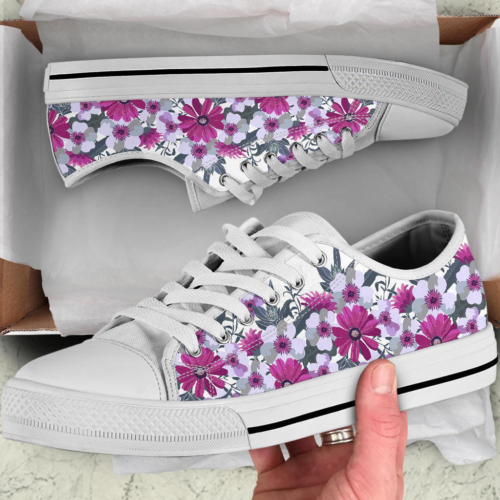 Pink, Violet and White Flowers Women's Low Top Sneakers - READY TO SHIP