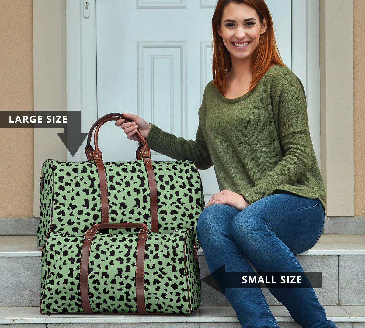 Sea Foam Green Leopard Print Women's Travel Bag