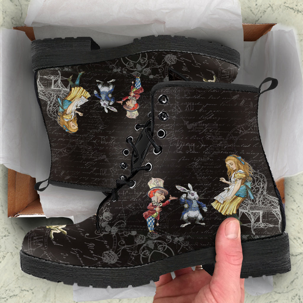 Alice in Wonderland 2 Women s Vegan Leather Combat Boots Sole Design Studio