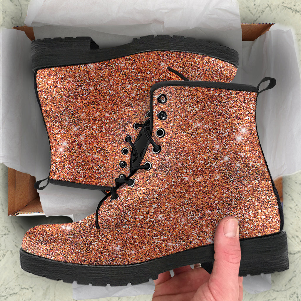 Orange Sparkle Women's Twinkle Women's Vegan Leather Combat Boots