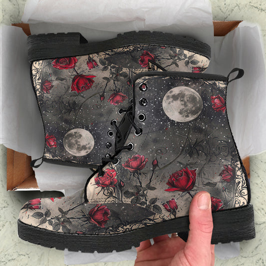 Dark Floral Moon Women's Vegan Leather Boots