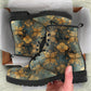 Vintage Floral Golden Motif Women's Vegan Leather Combat Boots