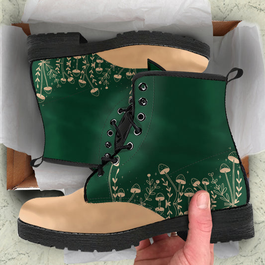 Forest Magic Women Green Vegan Leather Combat Boots