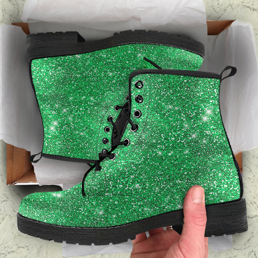 Twinkle Twinkle Little Green Stars Women's Vegan Leather Combat Boots