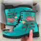 Blue Rose Floral Print Women's Vegan leather Combat Boots