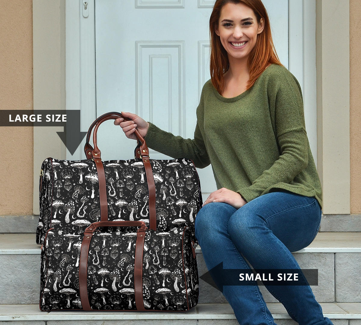 Black White Mushrooms Women's Travel Bag