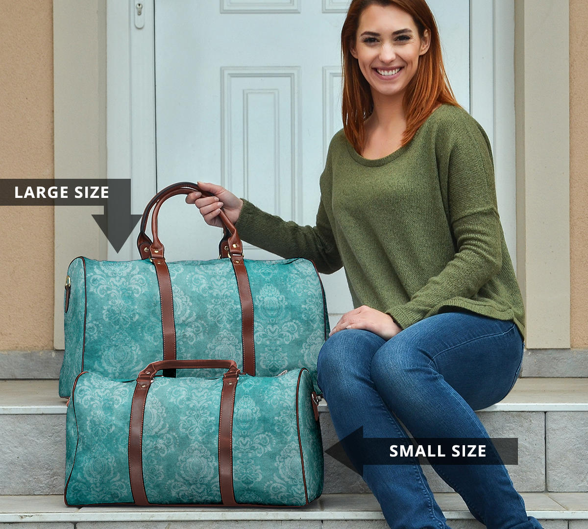 Teal White Vintage Women's Travel Bag