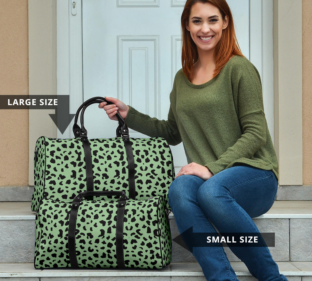 Sea Foam Green Leopard Print Women's Travel Bag