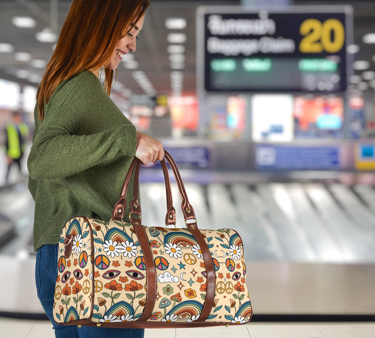 Boho Rainbow and Trippy Mushrooms Women's Travel Bag