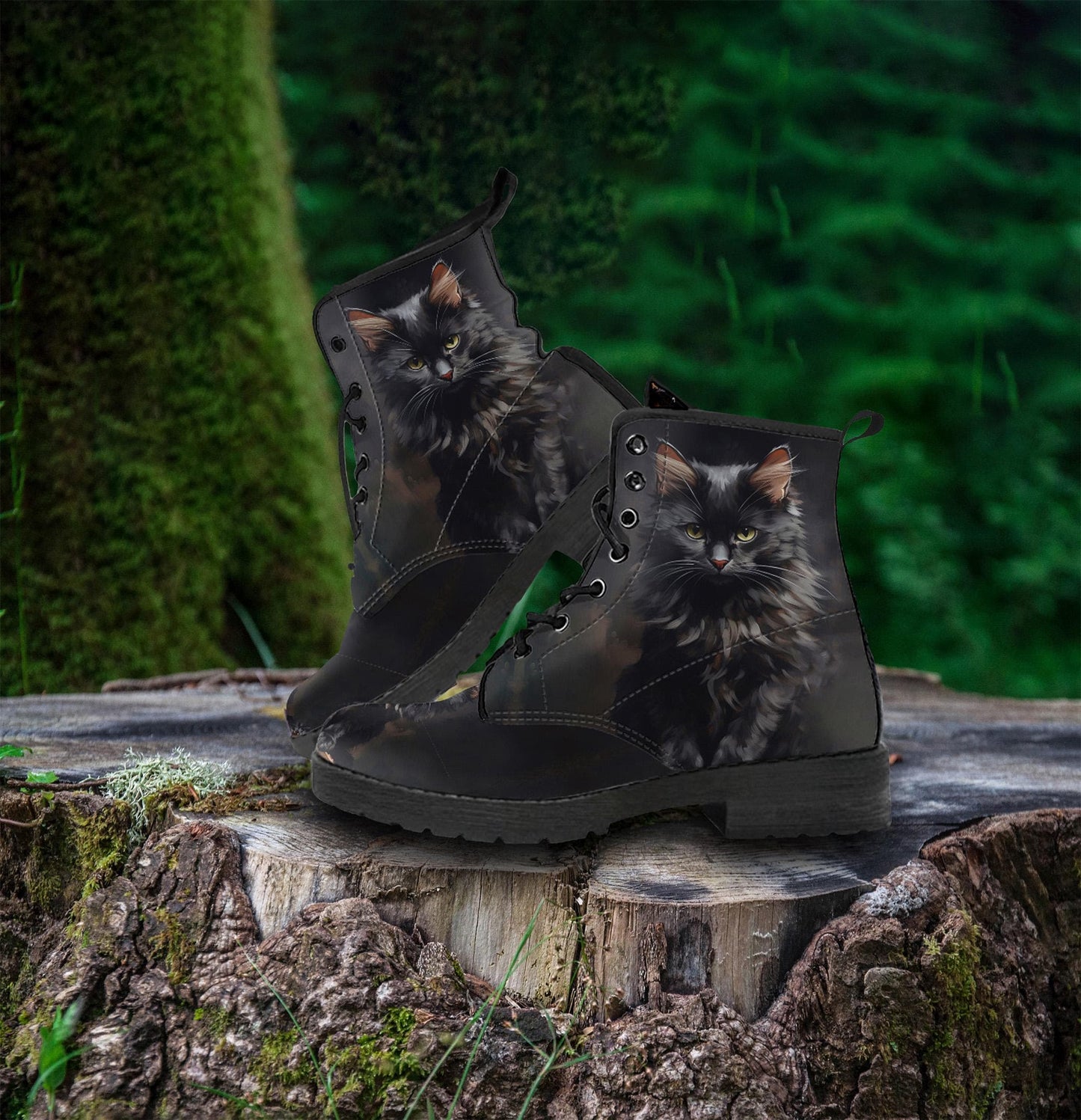 Gothic Cat Bookmark Women's Vegan Leather Boots