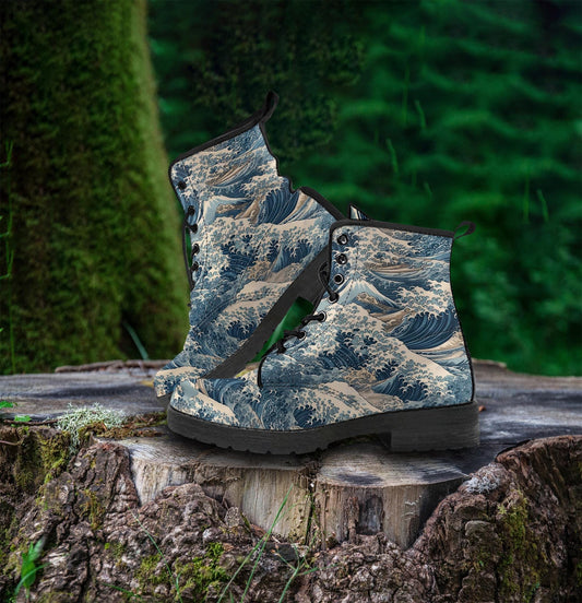 Great Wave off Kanagawa Leather Vegan Boots