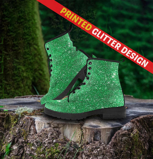 Twinkle Twinkle Little Green Stars Women's Vegan Leather Combat Boots