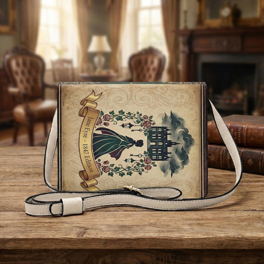 jane eyre charlotte bronte gothic book-shaped crossbody bag vegan leather – Sole Design Studio