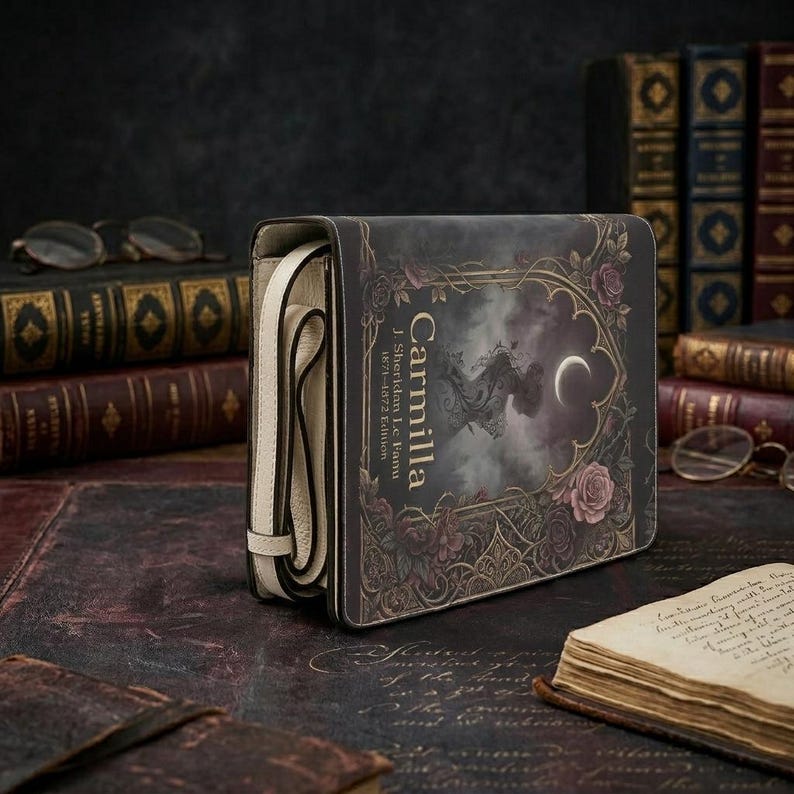 carmilla j sheridan le fanu gothic book-shaped crossbody bag vegan leather – Sole Design Studio