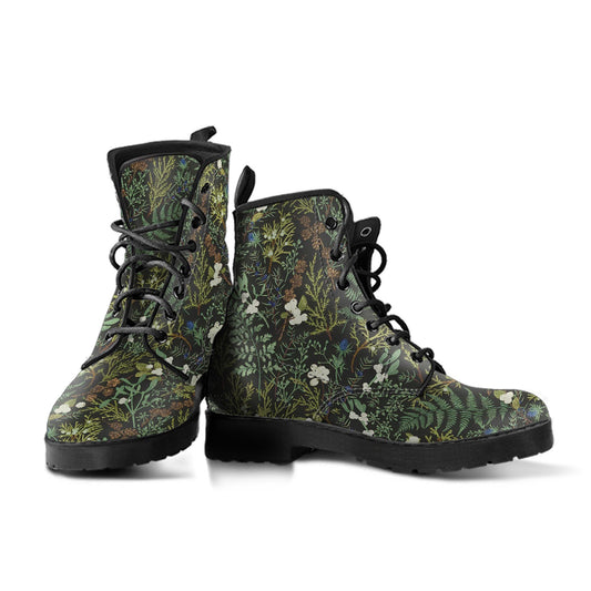 Cottagecore Green Witchy Women's Vegan Leather Combat Boots