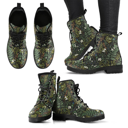 Cottagecore Green Witchy Women's Vegan Leather Combat Boots