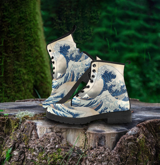 Katsushika Hokusai Women's Vegan Leather Combat Boots