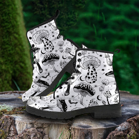 Black & White Mushrooms Vegan Leather Boots Sole Design Studio