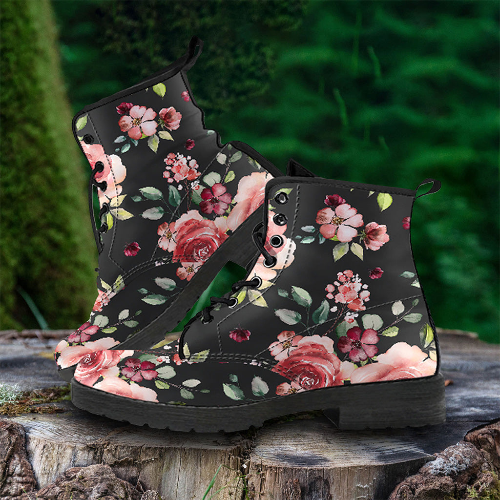 Roses and Tiny Flowers for All Women's Vegan Leather Combat Boots