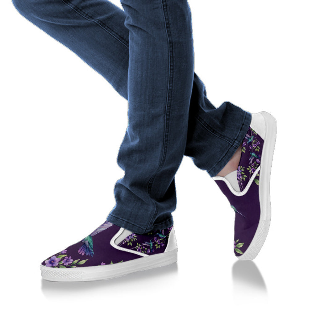 plum hummingbird bloom women's slip ons vegan leather – Sole Design Studio