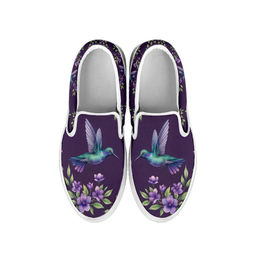 plum hummingbird bloom women's slip ons vegan leather – Sole Design Studio