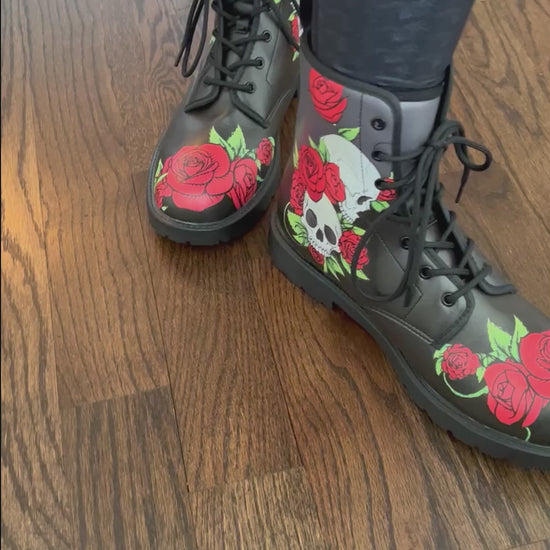 Video of skulls and roses combat boots