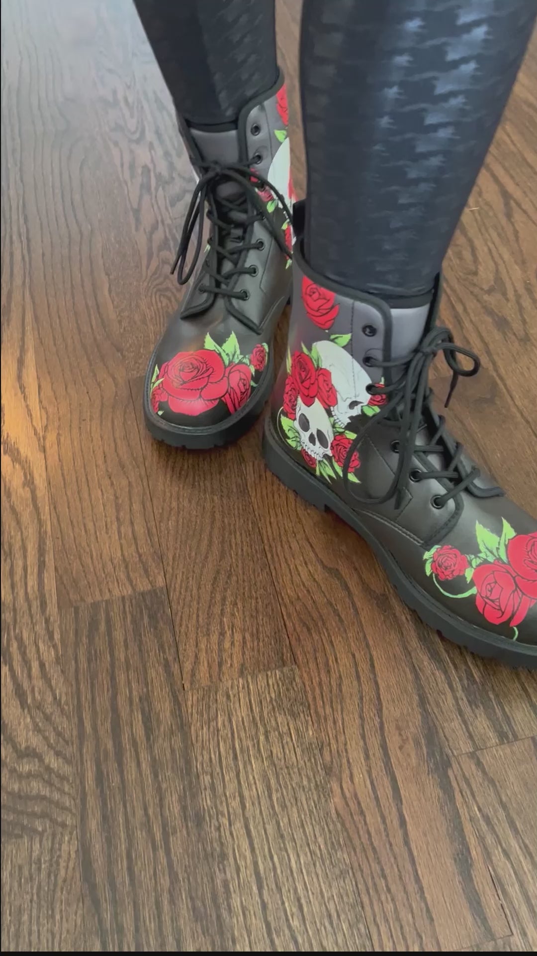 Video of skulls and roses combat boots