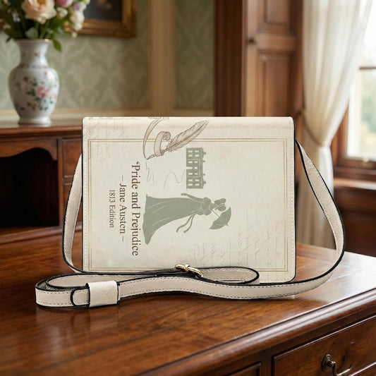 pride and prejudice jane austen book-shaped crossbody bag vegan leather – Sole Design Studio