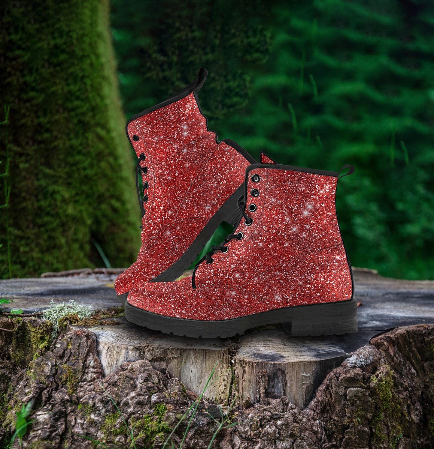 Burnt Red Sparkle Glitter Women's Vegan Leather Boots