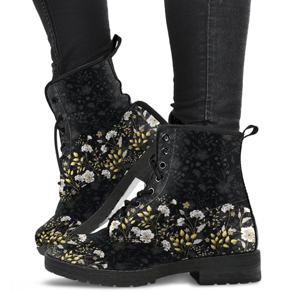 Floral Pattern Women's Vegan Leather Boots