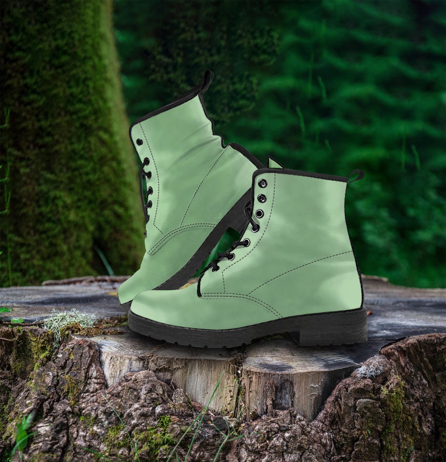 Sea Foam Green Women's Vegan Leather Combat Boots