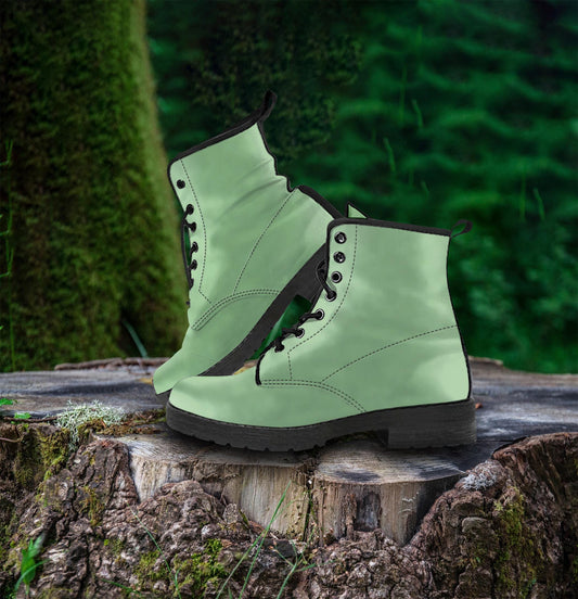 Sea Foam Green Women's Vegan Leather Combat Boots