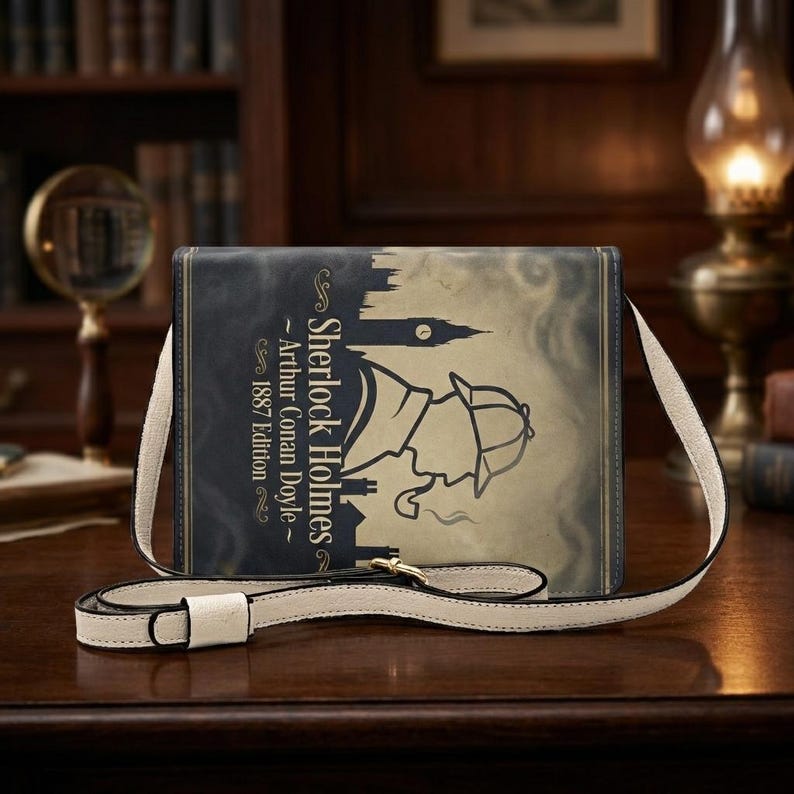 sherlock holmes arthur conan doyle mystery book-shaped crossbody bag vegan leather – Sole Design Studio