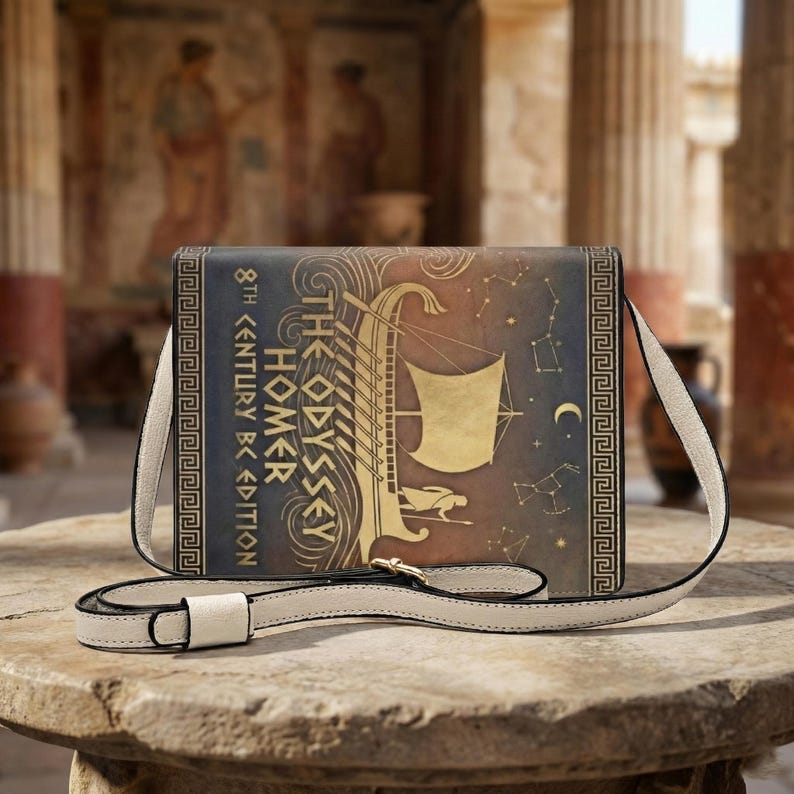 the odyssey homer greek mythology book-shaped crossbody bag vegan leather – Sole Design Studio