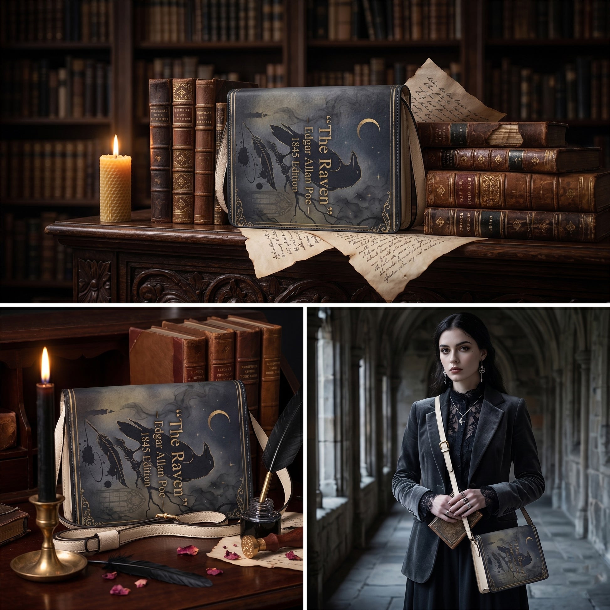 the raven edgar allan poe gothic book lovers gift crossbody bag – Sole Design Studio
