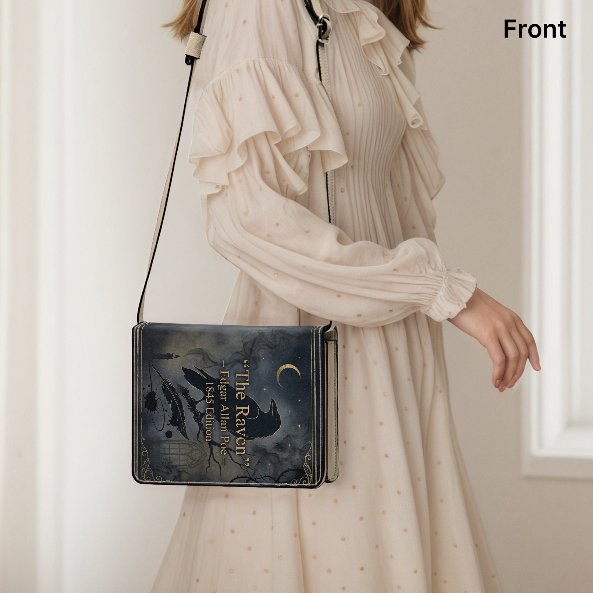 the raven edgar allan poe gothic book-shaped crossbody bag vegan leather – Sole Design Studio