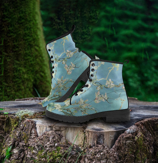 Vincent Van Gogh Almond Blossom Women's Vegan Leather Combat Boots