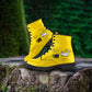 White Cat, Black Cat, Yellow Women's Vegan Leather Combat Boots